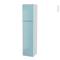 Colonne de salle de bains - 2 portes - KERIA Bleu - Côtés blancs - Version A - L40 x H182 x P40 cm