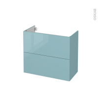 Meuble de salle de bains - Sous vasque - KERIA Bleu - 2 tiroirs - Côtés décors - L80 x H70 x P40 cm