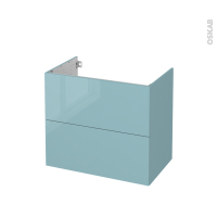 Meuble de salle de bains - Sous vasque - KERIA Bleu - 2 tiroirs - Côtés décors - L80 x H70 x P50 cm
