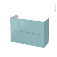 Meuble de salle de bains - Sous vasque - KERIA Bleu - 2 tiroirs - Côtés décors - L100 x H70 x P40 cm