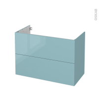 Meuble de salle de bains - Sous vasque - KERIA Bleu - 2 tiroirs - Côtés décors - L100 x H70 x P50 cm
