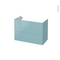 Meuble de salle de bains - Sous vasque - KERIA Bleu - 2 tiroirs - Côtés décors - L80 x H57 x P40 cm