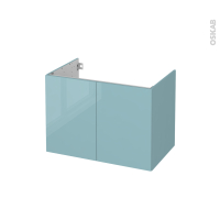 Meuble de salle de bains - Sous vasque - KERIA Bleu - 2 portes - Côtés décors - L80 x H57 x P50 cm