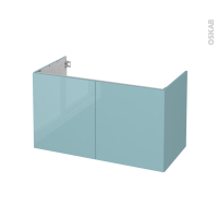 Meuble de salle de bains - Sous vasque - KERIA Bleu - 2 portes - Côtés décors - L100 x H57 x P50 cm
