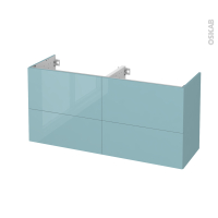 Meuble de salle de bains - Sous vasque double - KERIA Bleu - 4 tiroirs - Côtés décors - L120 x H57 x P40 cm