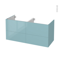 Meuble de salle de bains - Sous vasque double - KERIA Bleu - 4 tiroirs - Côtés décors - L120 x H57 x P50 cm