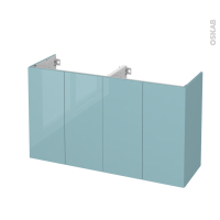 Meuble de salle de bains - Sous vasque double - KERIA Bleu - 4 portes - Côtés décors - L120 x H70 x P40 cm