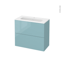 Meuble de salle de bains - Plan vasque REZO - KERIA Bleu - 2 tiroirs - Côtés décors - L80,5 x H71,5 x P40,5 cm