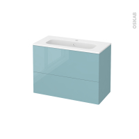 Meuble de salle de bains - Plan vasque REZO - KERIA Bleu - 2 tiroirs - Côtés décors - L80,5 x H58,5 x P40,5 cm
