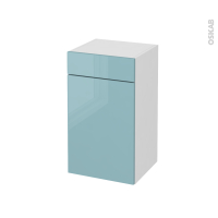 Meuble de salle de bains - Rangement bas - KERIA Bleu - 1 porte 1 tiroir - L40 x H70 x P37 cm