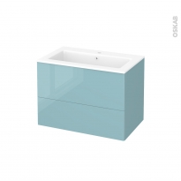 Meuble de salle de bains - Plan vasque NAJA - KERIA Bleu - 2 tiroirs - Côtés décors - L80,5 x H58,5 x P50,5 cm
