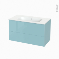 Meuble de salle de bains - Plan vasque NEMA - KERIA Bleu - 2 tiroirs - Côtés décors - L100,5 x H58,5 x P50,6 cm