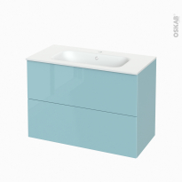 Meuble de salle de bains - Plan vasque NEMA - KERIA Bleu - 2 tiroirs - Côtés décors - L100,5 x H71,5 x P50,6 cm