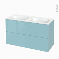 Meuble de salle de bains - Plan double vasque NEMA - KERIA Bleu - 4 tiroirs - Côtés décors - L120,5 x H71,5 x P50,6 cm