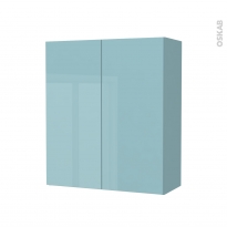 Armoire de salle de bains - Rangement haut - KERIA Bleu - 2 portes - Côtés décors - L60 x H70 x P27 cm
