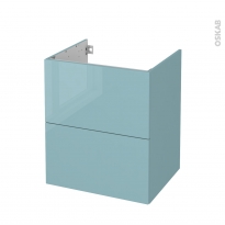 Meuble de salle de bains - Sous vasque - KERIA Bleu - 2 tiroirs - Côtés décors - L60 x H70 x P50 cm