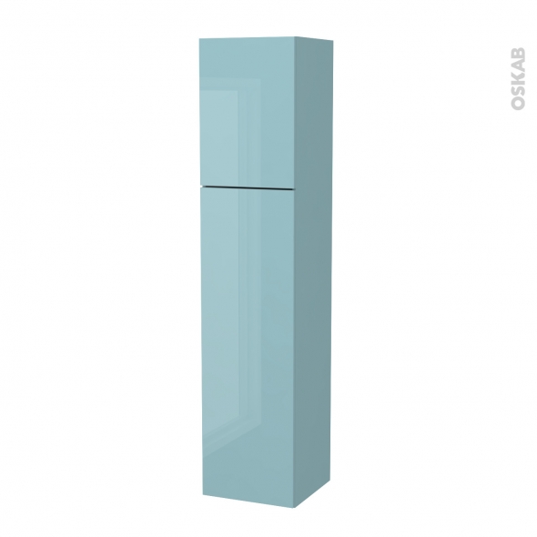 Colonne de salle de bains - 2 portes - KERIA Bleu - Côtés décors - Version A - L40 x H182 x P40 cm