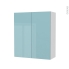 #Armoire de salle de bains - Rangement haut - KERIA Bleu - 2 portes - Côtés blancs - L60 x H70 x P27 cm