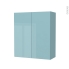 #Armoire de salle de bains - Rangement haut - KERIA Bleu - 2 portes - Côtés décors - L60 x H70 x P27 cm