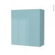 Armoire de salle de bains - Rangement haut - KERIA Bleu - 1 porte - Côtés décors - L60 x H70 x P27 cm