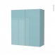 Armoire de salle de bains - Rangement haut - KERIA Bleu - 2 portes - Côtés décors - L60 x H70 x P27 cm