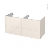 Meuble de salle de bains - Sous vasque double - KERIA Ivoire - 4 tiroirs - Côtés décors - L120 x H57 x P50 cm