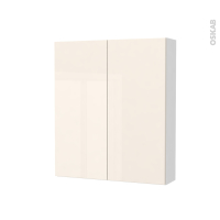 Armoire de toilette - Rangement haut - KERIA Ivoire - 2 portes - Côtés blancs - L60 x H70 x P17 cm