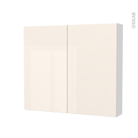 Armoire de toilette - Rangement haut - KERIA Ivoire - 2 portes - Côtés blancs - L80 x H70 x P17 cm