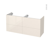 Meuble de salle de bains - Sous vasque double - KERIA Ivoire - 4 tiroirs - Côtés décors - L120 x H57 x P40 cm
