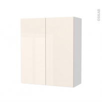 Armoire de salle de bains - Rangement haut - KERIA Ivoire - 2 portes - Côtés blancs - L60 x H70 x P27 cm
