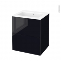Meuble de salle de bains - Plan vasque NAJA - KERIA Noir - 2 tiroirs - Côtés décors - L60,5 x H71,5 x P50,5 cm