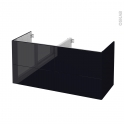 Meuble de salle de bains - Sous vasque double - KERIA Noir - 4 tiroirs - Côtés décors - L120 x H57 x P50 cm