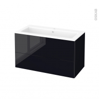 Meuble de salle de bains - Plan vasque NAJA - KERIA Noir - 2 tiroirs - Côtés décors - L100,5 x H58,5 x P50,5 cm