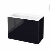 Meuble de salle de bains - Plan vasque NAJA - KERIA Noir - 2 tiroirs - Côtés décors - L100,5 x H71,5 x P50,5 cm