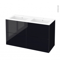 Meuble de salle de bains - Plan double vasque NAJA - KERIA Noir - 4 tiroirs - Côtés décors - L120,5 x H71,5 x P50,5 cm