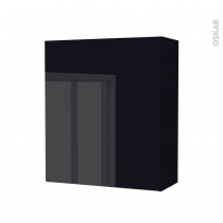 Armoire de salle de bains - Rangement haut - KERIA Noir - 1 porte - Côtés décors - L60 x H70 x P27 cm