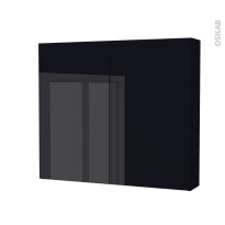 Armoire de toilette - Rangement haut - KERIA Noir - 2 portes - Côtés décors - L80 x H70 x P17 cm