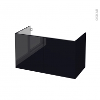 Meuble de salle de bains - Sous vasque - KERIA Noir - 2 portes - Côtés décors - L100 x H57 x P50 cm