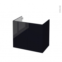 Meuble de salle de bains - Sous vasque - KERIA Noir - 2 portes - Côtés décors - L80 x H70 x P50 cm