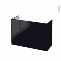 Meuble de salle de bains - Sous vasque - KERIA Noir - 2 portes - Côtés décors - L100 x H70 x P40 cm