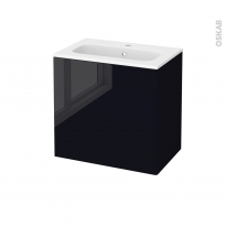 Meuble de salle de bains - Plan vasque REZO - KERIA Noir - 1 porte - Côtés décors - L60,5 x H58,5 x P40,5 cm