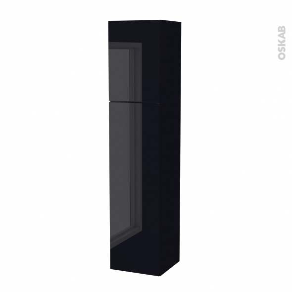Colonne de salle de bains - 2 portes - KERIA Noir - Côtés décors - Version A - L40 x H182 x P40 cm