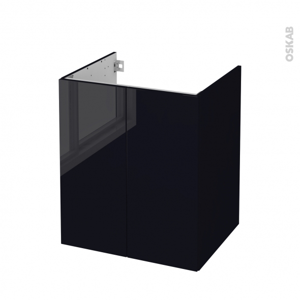 Meuble de salle de bains - Sous vasque - KERIA Noir - 2 portes - Côtés décors - L60 x H70 x P50 cm