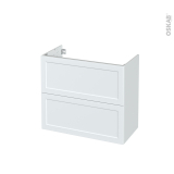 Meuble de salle de bains - Sous vasque - LUPI Blanc - 2 tiroirs - Côtés décors - L80 x H70 x P40 cm