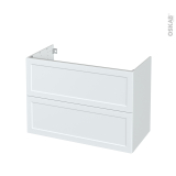 Meuble de salle de bains - Sous vasque - LUPI Blanc - 2 tiroirs - Côtés décors - L100 x H70 x P50 cm