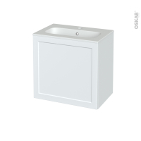 Meuble de salle de bains - Plan vasque REZO - LUPI Blanc - 1 porte - Côtés décors - L60,5 x H58,5 x P40,5 cm