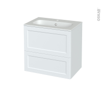 Meuble de salle de bains - Plan vasque REZO - LUPI Blanc - 2 tiroirs - Côtés décors - L60,5 x H58,5 x P40,5 cm