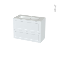 Meuble de salle de bains - Plan vasque REZO - LUPI Blanc - 2 tiroirs - Côtés décors - L80.5 x H58.5 x P40.5 cm