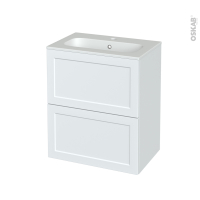 Meuble de salle de bains - Plan vasque REZO - LUPI Blanc - 2 tiroirs - Côtés décors - L60,5 x H71,5 x P40,5 cm