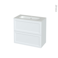 Meuble de salle de bains - Plan vasque REZO - LUPI Blanc - 2 tiroirs - Côtés décors - L80.5 x H71.5 x P40.5 cm